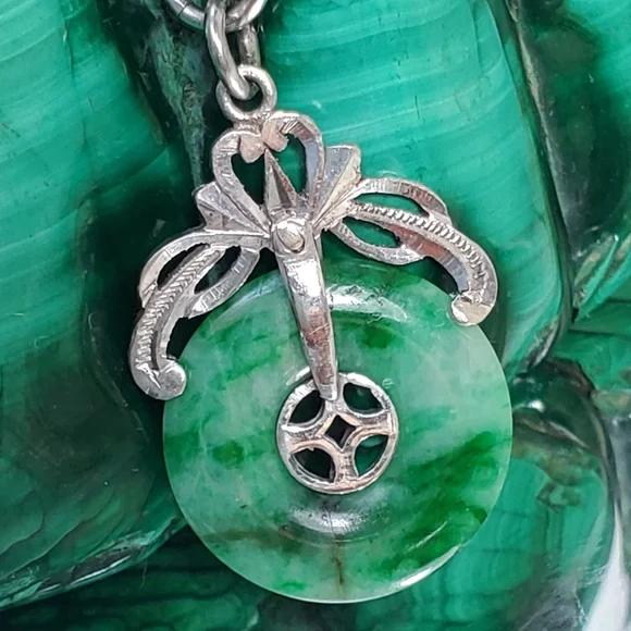 Imperial Jade 14k White Gold GOOD LUCK Pendant Charm 2.5 GRMS 14k Gold BS3